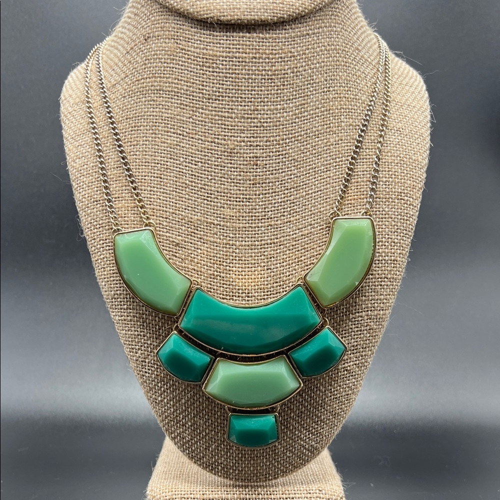 Green Geometric Bib Statement Necklace | Mint & Emerald 19-21”